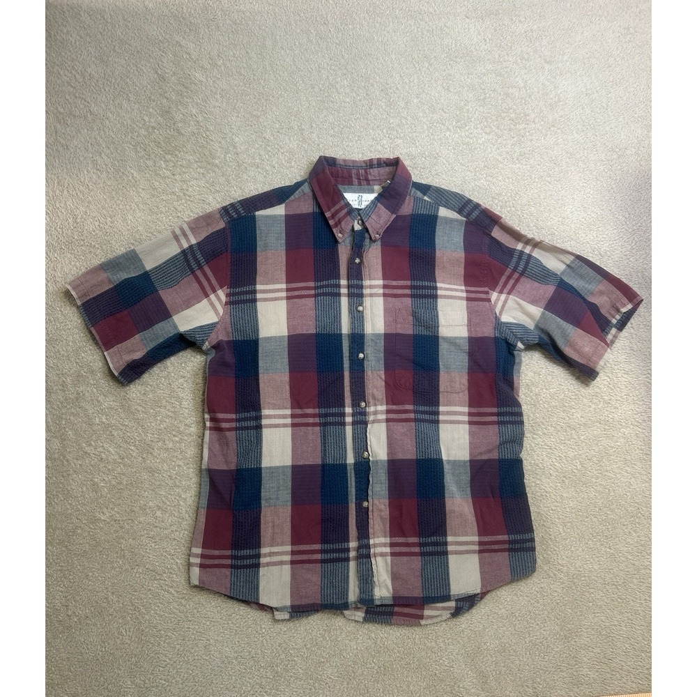 River Trader Mens L Shirt Button Up Short Sleeve Plaid Multi Color Casual